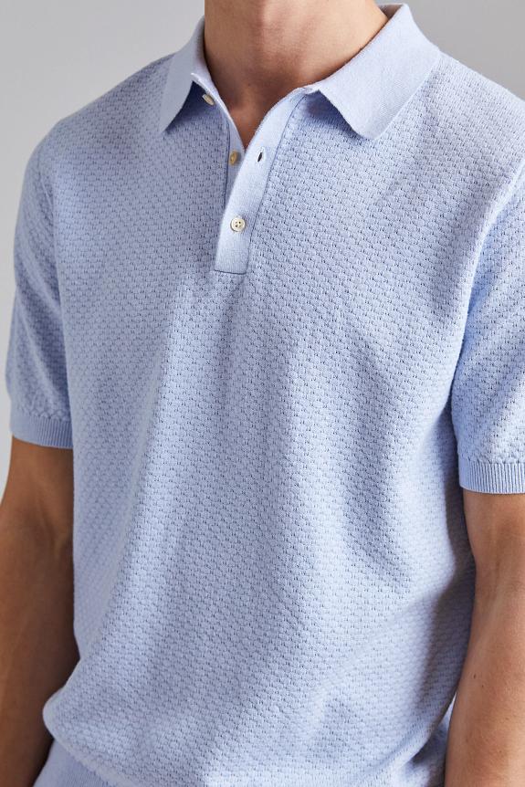 Stenströms Textured Polo Shirt Light Blue-3